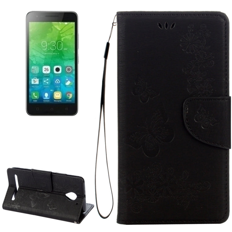 For Lenovo  Vibe C2 XT1700 / XT1706 Butterflies Embossing Horizontal Flip Leather Case with Holder & Card Slots & Wallet & Lanyard