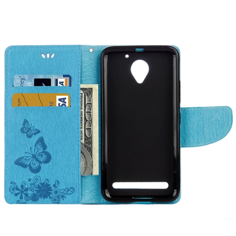 For Lenovo  Vibe C2 XT1700 / XT1706 Butterflies Embossing Horizontal Flip Leather Case with Holder & Card Slots & Wallet & Lanyard