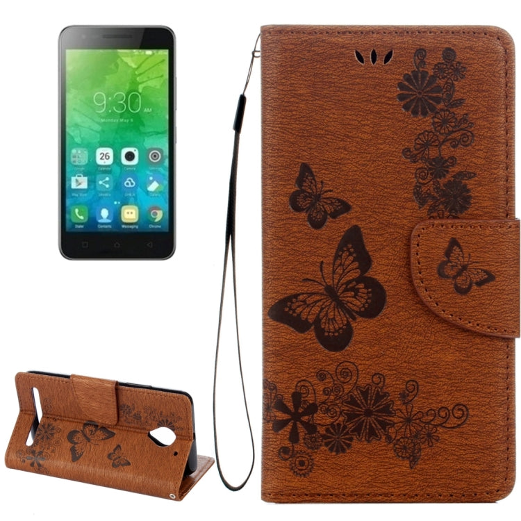 For Lenovo  Vibe C2 XT1700 / XT1706 Butterflies Embossing Horizontal Flip Leather Case with Holder & Card Slots & Wallet & Lanyard