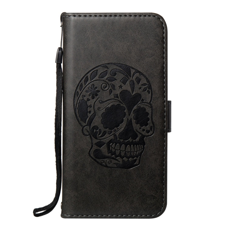 For LG K4 (2017) (US Version) Skull Pressed Flowers Pattern Horizontal Flip Leather Case with Holder & Card Slots & Wallet & Lanyard