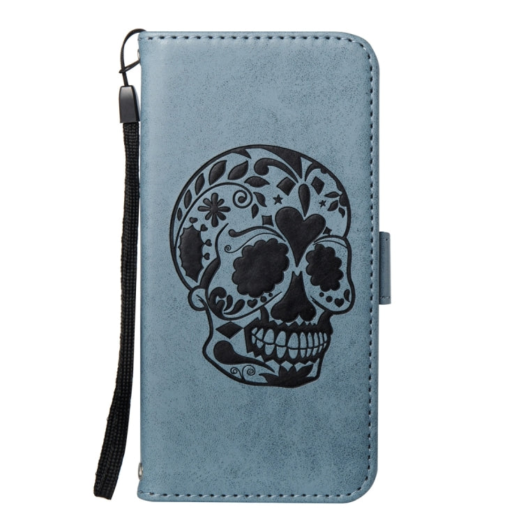 For LG K4 (2017) (US Version) Skull Pressed Flowers Pattern Horizontal Flip Leather Case with Holder & Card Slots & Wallet & Lanyard
