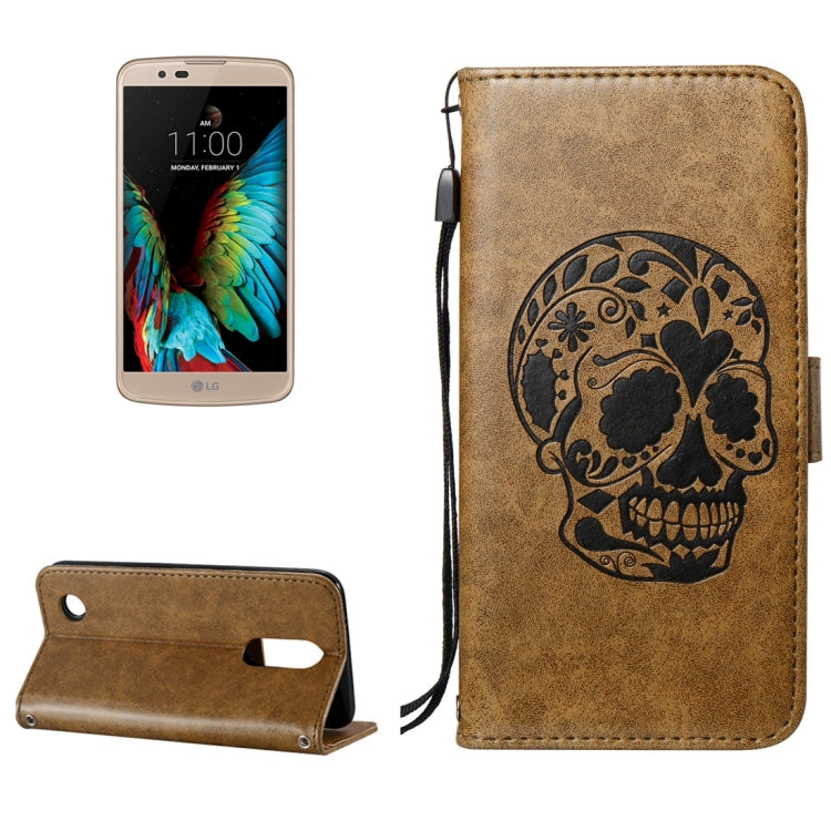 For LG K10 (2017) (US Version) Skull Pressed Flowers Pattern Horizontal Flip Leather Case with Holder & Card Slots & Wallet & Lanyard