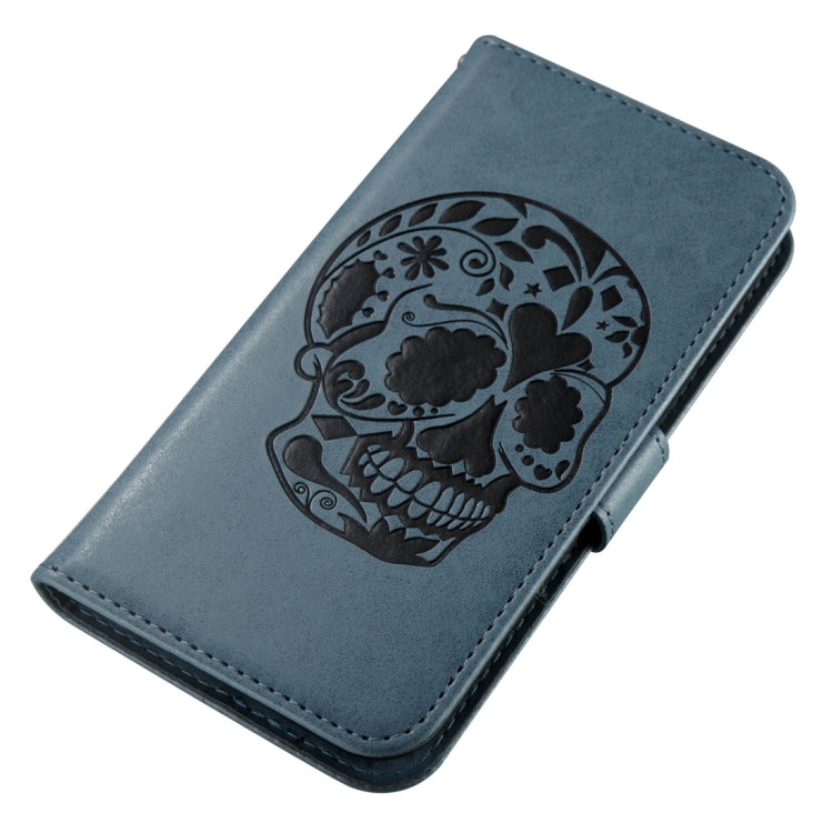 For LG K10 (2017) (US Version) Skull Pressed Flowers Pattern Horizontal Flip Leather Case with Holder & Card Slots & Wallet & Lanyard