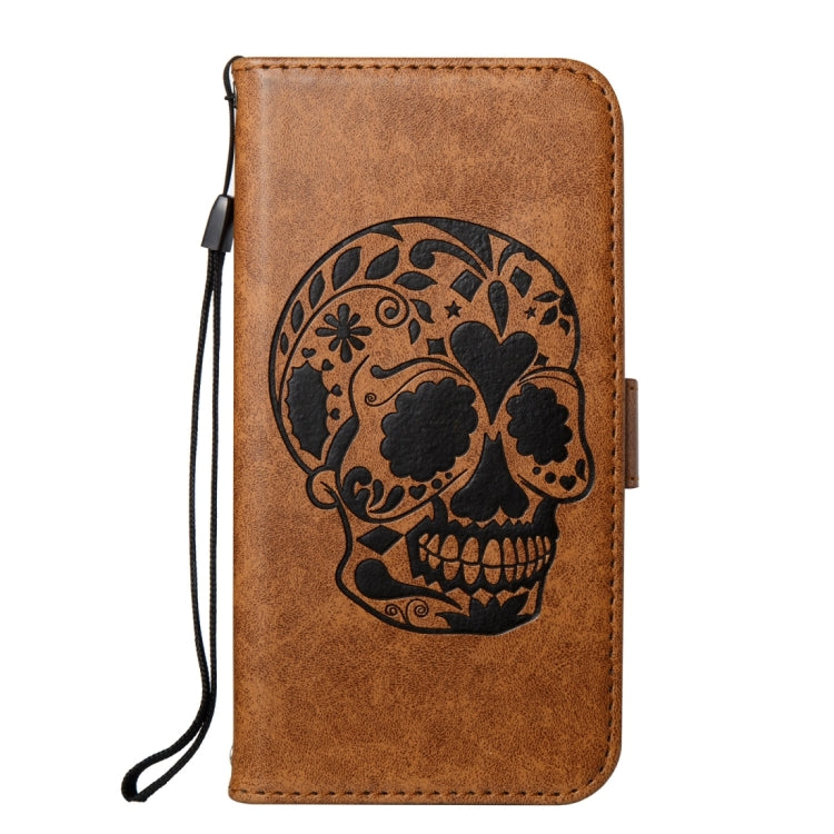 For LG K10 (2017) (US Version) Skull Pressed Flowers Pattern Horizontal Flip Leather Case with Holder & Card Slots & Wallet & Lanyard