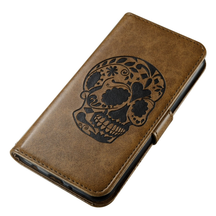 For LG K8 (2017) (US Version) Skull Pressed Flowers Pattern Horizontal Flip Leather Case with Holder & Card Slots & Wallet & Lanyard