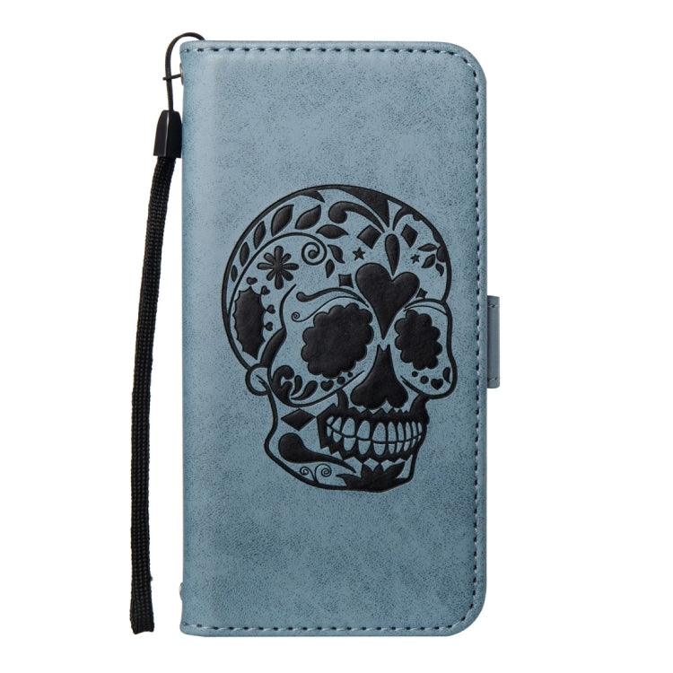 For LG K8 (2017) (US Version) Skull Pressed Flowers Pattern Horizontal Flip Leather Case with Holder & Card Slots & Wallet & Lanyard
