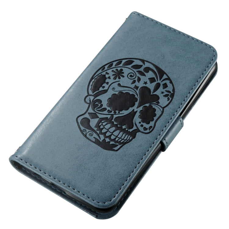 For LG K8 (2017) (US Version) Skull Pressed Flowers Pattern Horizontal Flip Leather Case with Holder & Card Slots & Wallet & Lanyard