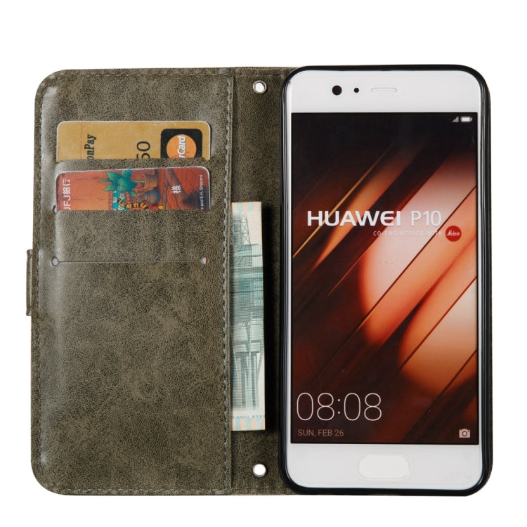 For Huawei  P10 Skull Pressed Flowers Pattern Horizontal Flip Leather Case with Holder & Card Slots & Wallet & Lanyard