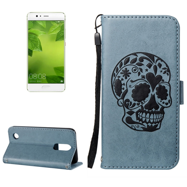 For Huawei  P10 Skull Pressed Flowers Pattern Horizontal Flip Leather Case with Holder & Card Slots & Wallet & Lanyard