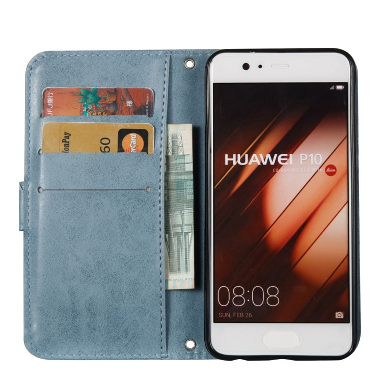 For Huawei  P10 Skull Pressed Flowers Pattern Horizontal Flip Leather Case with Holder & Card Slots & Wallet & Lanyard