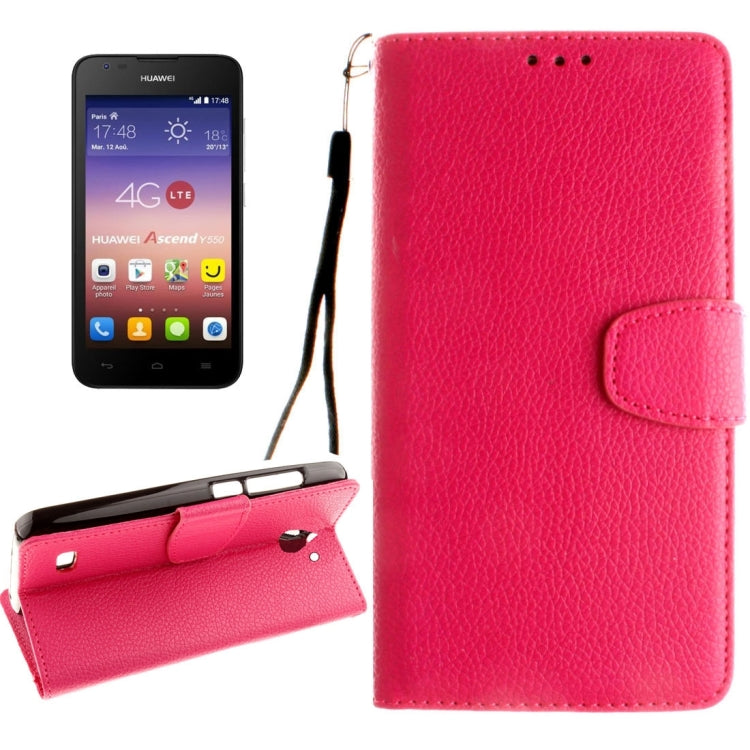 For Huawei  Ascend Y550 Litchi Texture Horizontal Flip Leather Case with Magnetic Buckle & Holder & Card Slots & Wallet & Photo Frame & Lanyard