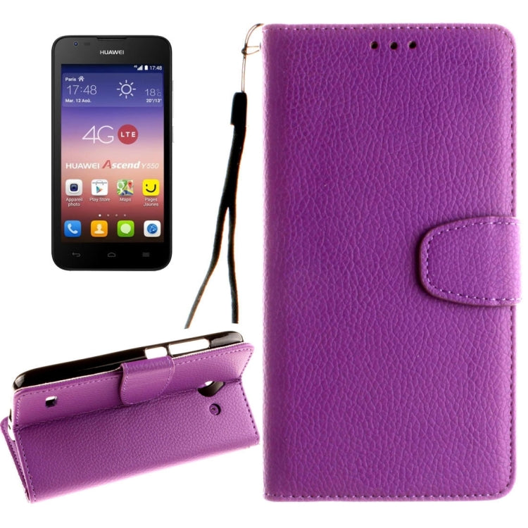 For Huawei  Ascend Y550 Litchi Texture Horizontal Flip Leather Case with Magnetic Buckle & Holder & Card Slots & Wallet & Photo Frame & Lanyard