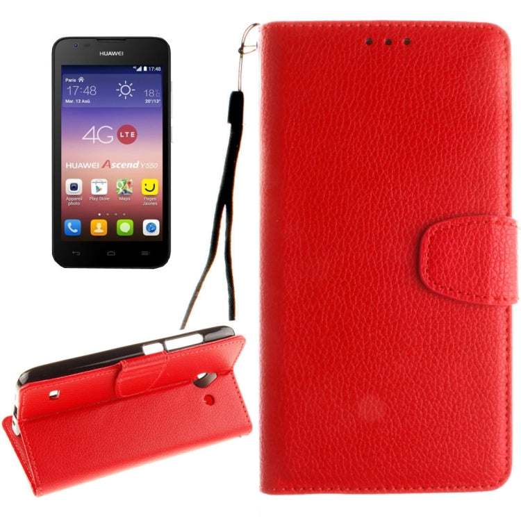 For Huawei  Ascend Y550 Litchi Texture Horizontal Flip Leather Case with Magnetic Buckle & Holder & Card Slots & Wallet & Photo Frame & Lanyard