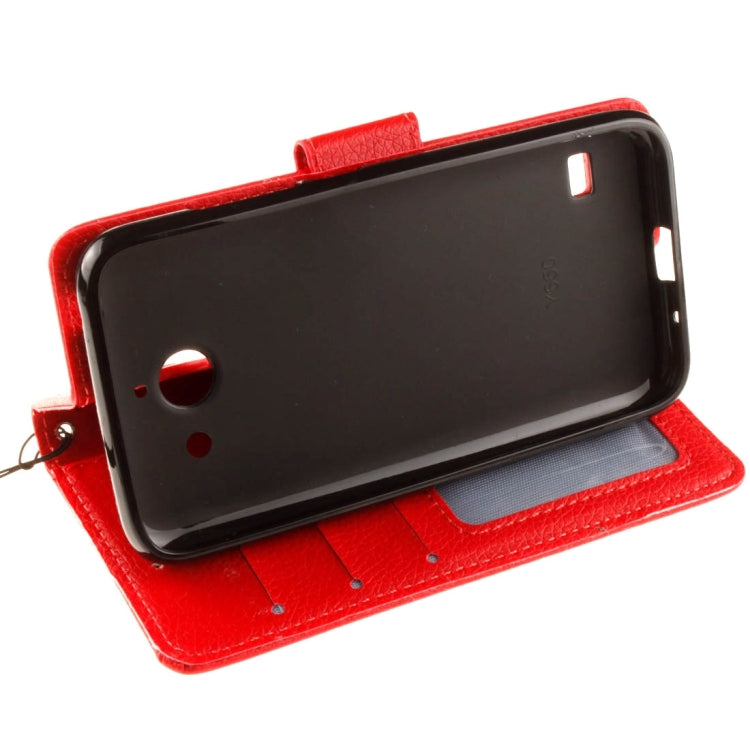 For Huawei  Ascend Y550 Litchi Texture Horizontal Flip Leather Case with Magnetic Buckle & Holder & Card Slots & Wallet & Photo Frame & Lanyard