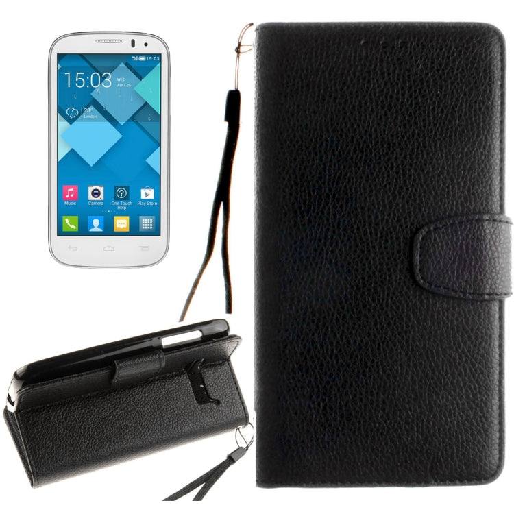 For Alcatel One Touch Pop C5 Litchi Texture Horizontal Flip Leather Case with Magnetic Buckle & Holder & Card Slots & Wallet & Photo Frame & Lanyard