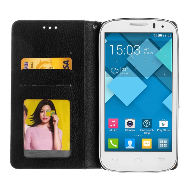 For Alcatel One Touch Pop C5 Litchi Texture Horizontal Flip Leather Case with Magnetic Buckle & Holder & Card Slots & Wallet & Photo Frame & Lanyard