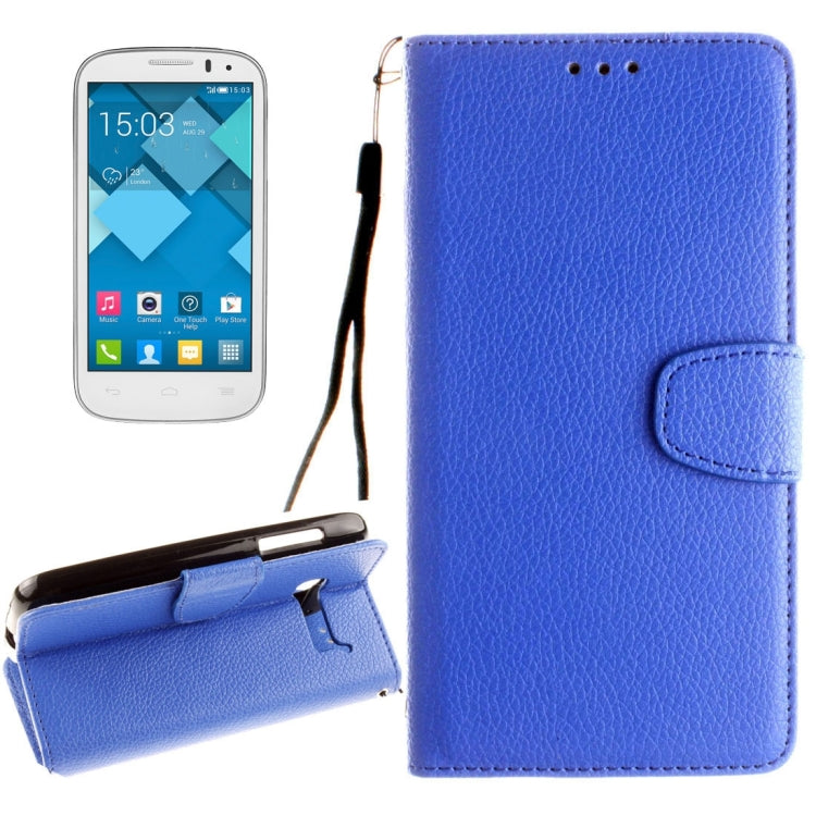 For Alcatel One Touch Pop C5 Litchi Texture Horizontal Flip Leather Case with Magnetic Buckle & Holder & Card Slots & Wallet & Photo Frame & Lanyard