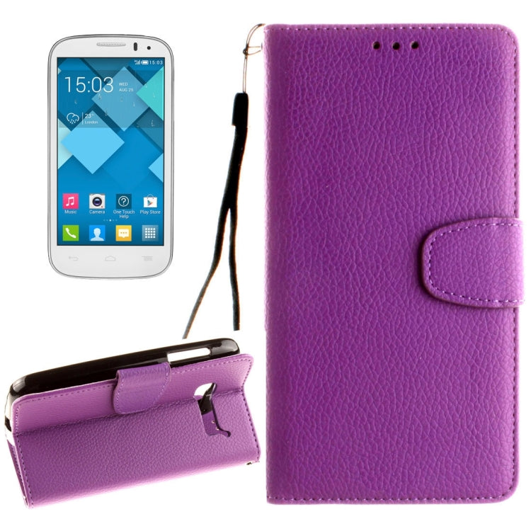 For Alcatel One Touch Pop C5 Litchi Texture Horizontal Flip Leather Case with Magnetic Buckle & Holder & Card Slots & Wallet & Photo Frame & Lanyard