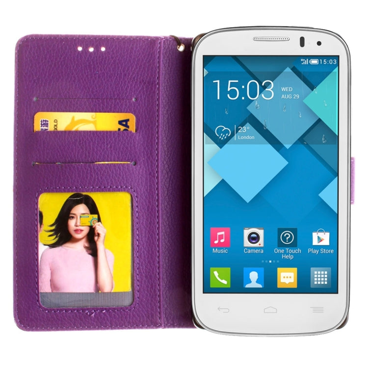 For Alcatel One Touch Pop C5 Litchi Texture Horizontal Flip Leather Case with Magnetic Buckle & Holder & Card Slots & Wallet & Photo Frame & Lanyard