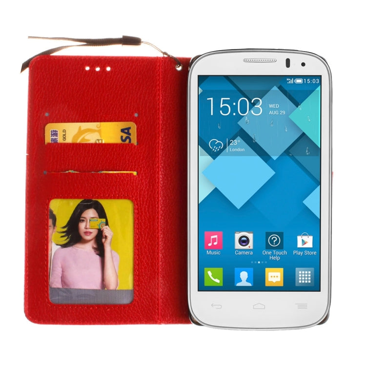 For Alcatel One Touch Pop C5 Litchi Texture Horizontal Flip Leather Case with Magnetic Buckle & Holder & Card Slots & Wallet & Photo Frame & Lanyard