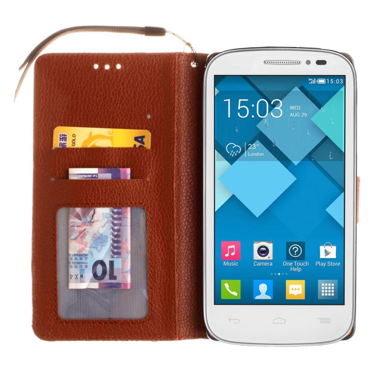 For Alcatel One Touch Pop C7 Litchi Texture Horizontal Flip Leather Case with Magnetic Buckle & Holder & Card Slots & Wallet & Photo Frame & Lanyard