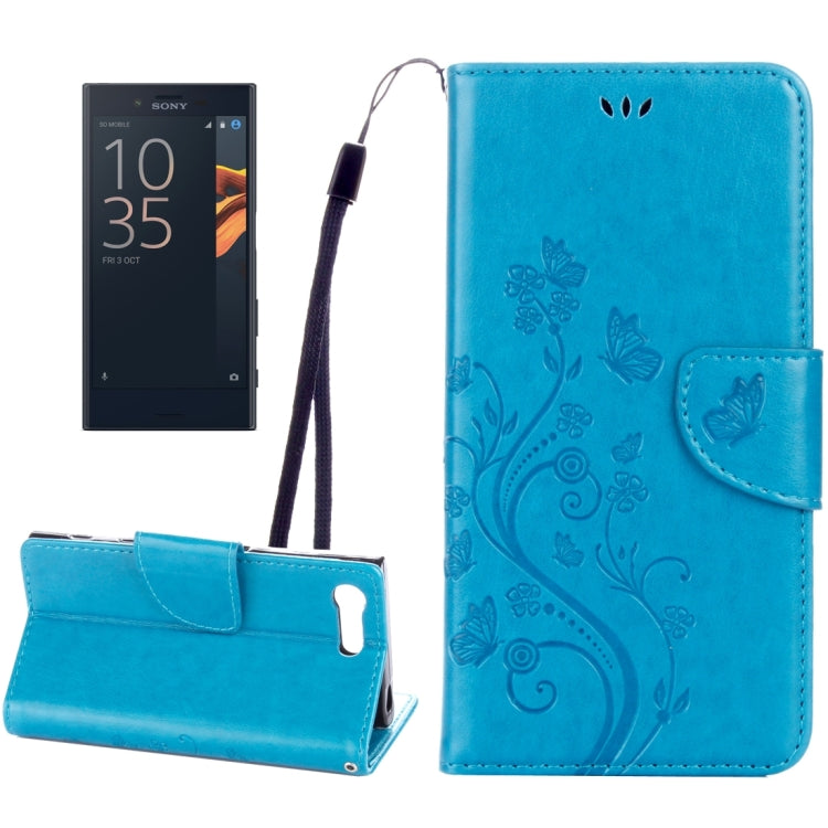 For Sony Xperia X Compact Butterflies Love Flowers Embossing Horizontal Flip Leather Case with Holder & Card Slots & Wallet & Lanyard