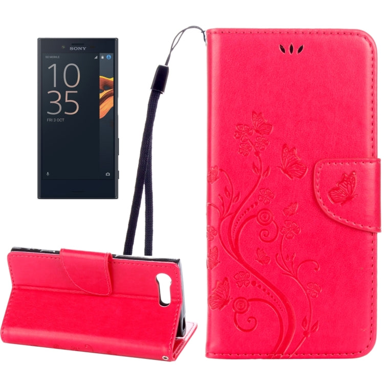For Sony Xperia X Compact Butterflies Love Flowers Embossing Horizontal Flip Leather Case with Holder & Card Slots & Wallet & Lanyard
