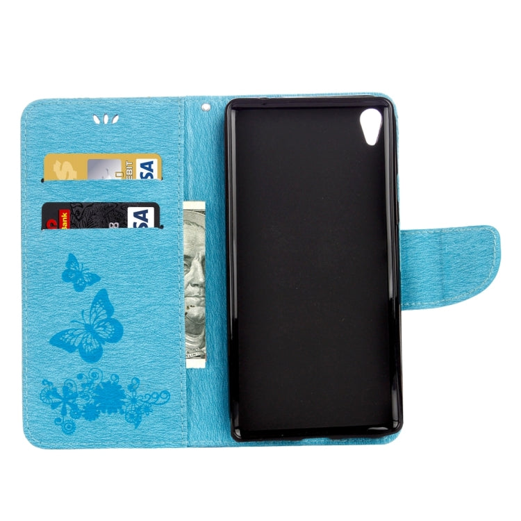 For Sony Xperia XA Ultra Butterflies Embossing Horizontal Flip Leather Case with Holder & Card Slots & Wallet & Lanyard