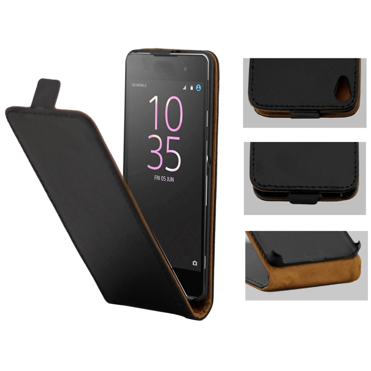 For Sony Xperia E5 Khaki Lining Vertical Flip Leather Case (Black)