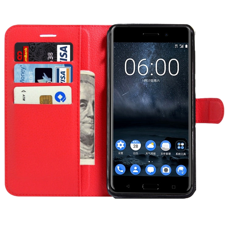 For Nokia 6 Litchi Texture Horizontal Flip Leather Case with Magnetic Buckle & Holder & Card Slots & Wallet