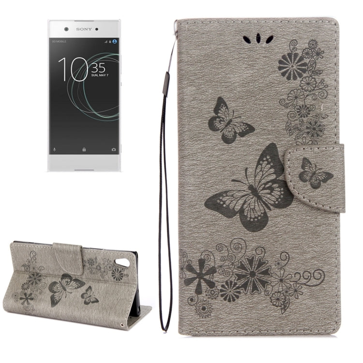 For Sony Xperia XA1 Pressed Flowers Butterfly Pattern Horizontal Flip Leather Case with Holder & Card Slots & Wallet