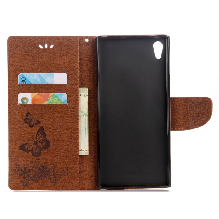 For Sony Xperia XA1 Pressed Flowers Butterfly Pattern Horizontal Flip Leather Case with Holder & Card Slots & Wallet
