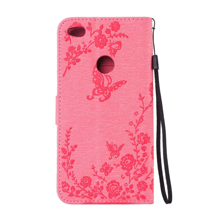 For Huawei  P8 Lite (2017) Diamante Butteryfly Pressed Flowers Pattern Horizontal Flip Leather Case with Holder & Card Slots & Wallet & Lanyard