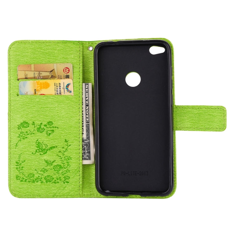 For Huawei  P8 Lite (2017) Diamante Butteryfly Pressed Flowers Pattern Horizontal Flip Leather Case with Holder & Card Slots & Wallet & Lanyard