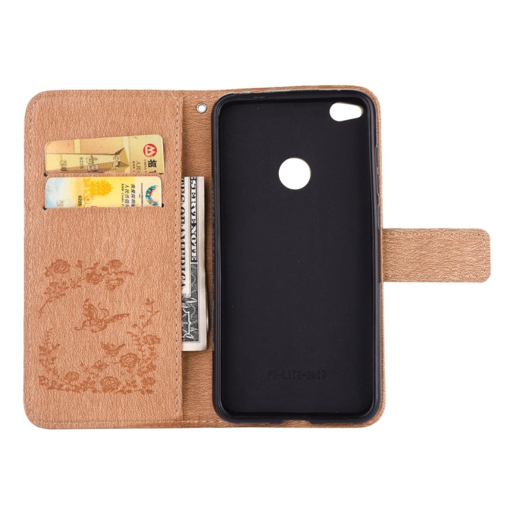 For Huawei  P8 Lite (2017) Diamante Butteryfly Pressed Flowers Pattern Horizontal Flip Leather Case with Holder & Card Slots & Wallet & Lanyard