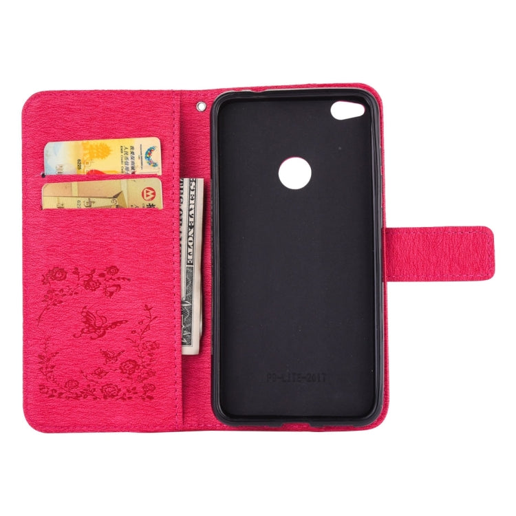 For Huawei  P8 Lite (2017) Diamante Butteryfly Pressed Flowers Pattern Horizontal Flip Leather Case with Holder & Card Slots & Wallet & Lanyard