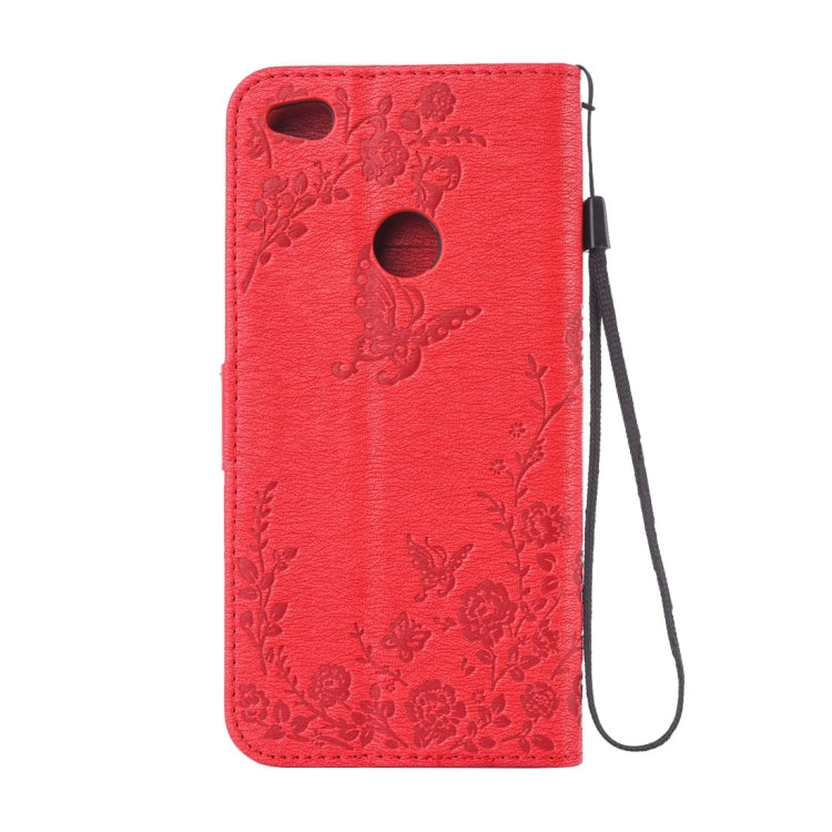 For Huawei  P8 Lite (2017) Diamante Butteryfly Pressed Flowers Pattern Horizontal Flip Leather Case with Holder & Card Slots & Wallet & Lanyard