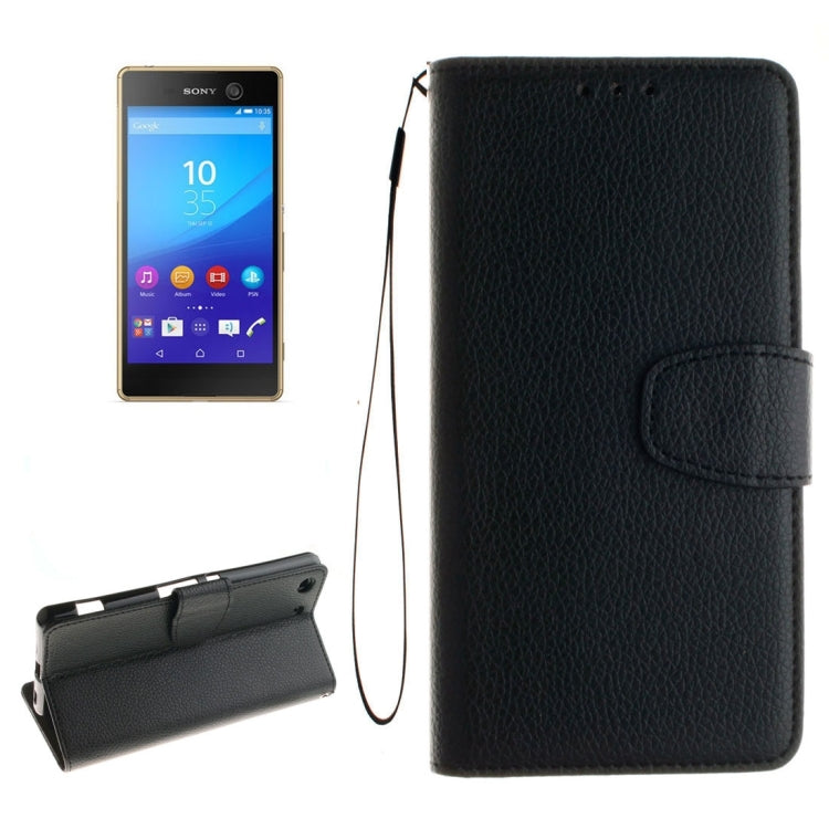 For Sony Xperia M5 LItchi Texture Horizontal Flip PU Leather Case with Holder & Card Slots & Wallet & Photo Frame & Lanyard
