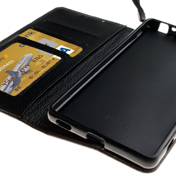 For Sony Xperia M5 LItchi Texture Horizontal Flip PU Leather Case with Holder & Card Slots & Wallet & Photo Frame & Lanyard