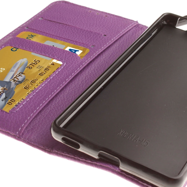 For Sony Xperia M5 LItchi Texture Horizontal Flip PU Leather Case with Holder & Card Slots & Wallet & Photo Frame & Lanyard
