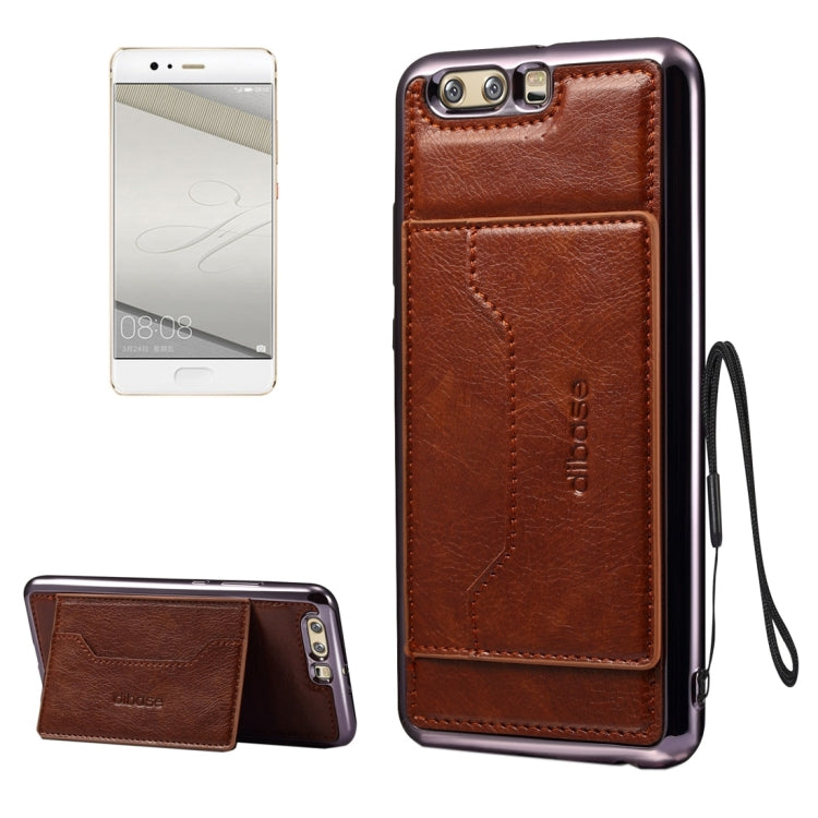 For Huawei  P10 Plus Electroplating TPU Crazy Horse Texture Protective Case with Holder & Card Slots & Lanyard