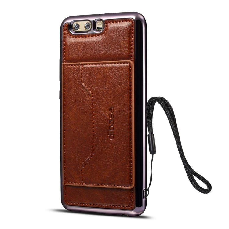 For Huawei  P10 Plus Electroplating TPU Crazy Horse Texture Protective Case with Holder & Card Slots & Lanyard