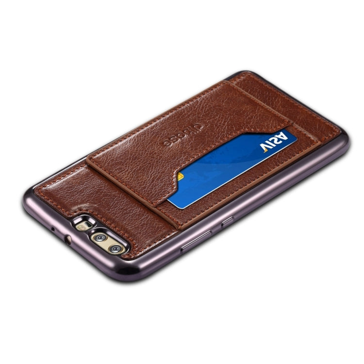 For Huawei  P10 Electroplating TPU Crazy Horse Texture Protective Case with Holder & Card Slots & Lanyard