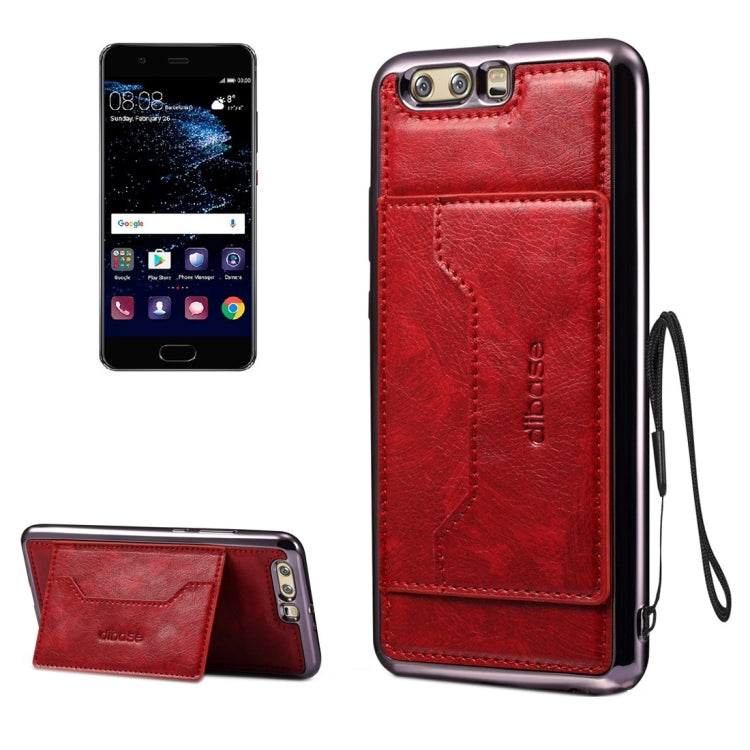 For Huawei  P10 Electroplating TPU Crazy Horse Texture Protective Case with Holder & Card Slots & Lanyard