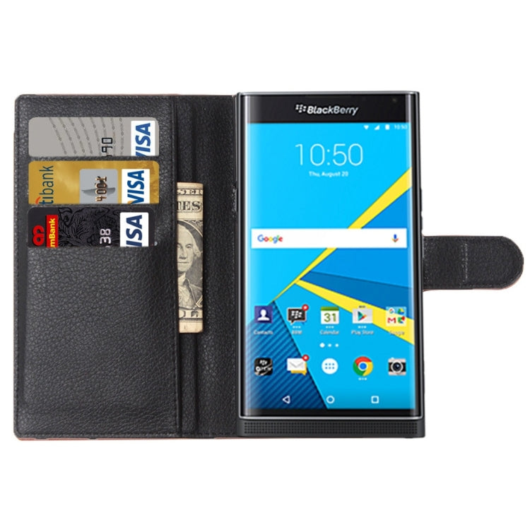 For Blackberry Priv Litchi Texture Horizontal Flip Leather Case with Magnetic Buckle & Holder & Card Slots & Wallet