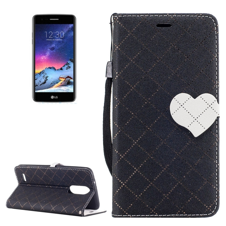 For LG K8 (2017) (EU Version) TPU + PU Love Contrast Color Lattice Horizontal Flip Leather Case with Holder & Card Slots & Wallet & Lanyard