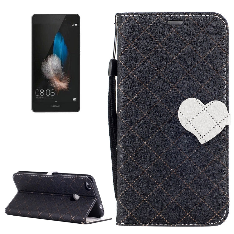 For Huawei P8 Lite (2017) TPU + PU LOVE for  Contrast Color Lattice Horizontal Flip Leather Case with Holder & Card Slots & Wallet & Lanyard