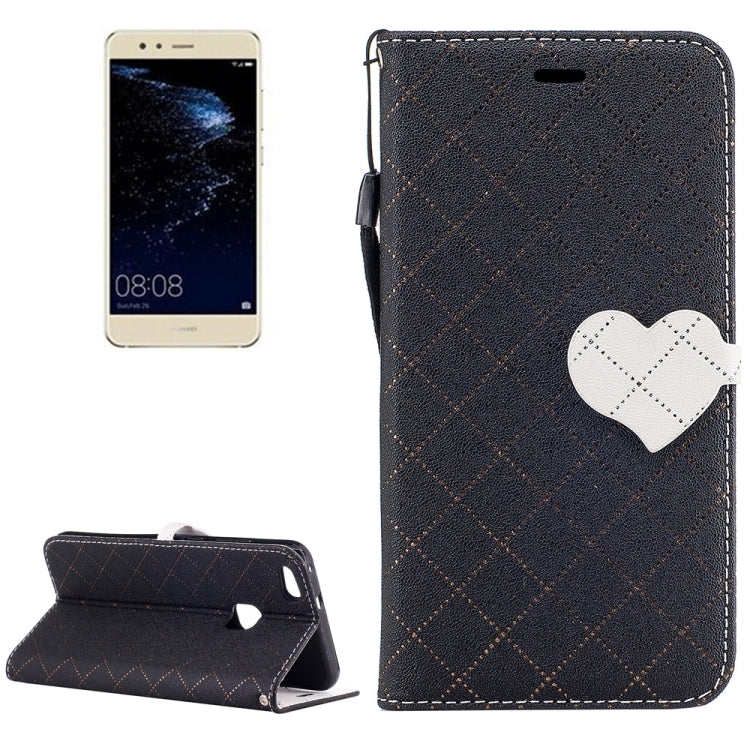 For Huawei P10 Lite TPU + PU LOVE for  Contrast Color Lattice Horizontal Flip Leather Case with Holder & Card Slots & Wallet & Lanyard