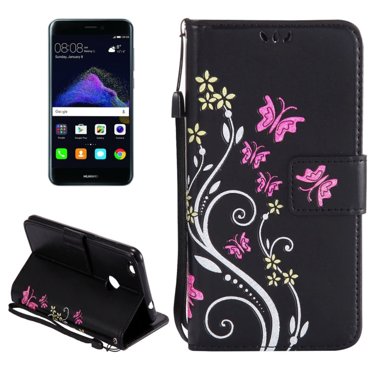 For Huawei  P8 Lite (2017) Painted Butterfly Pattern Horizontal Flip Leather Case with Holder & Card Slots & Wallet & Lanyard