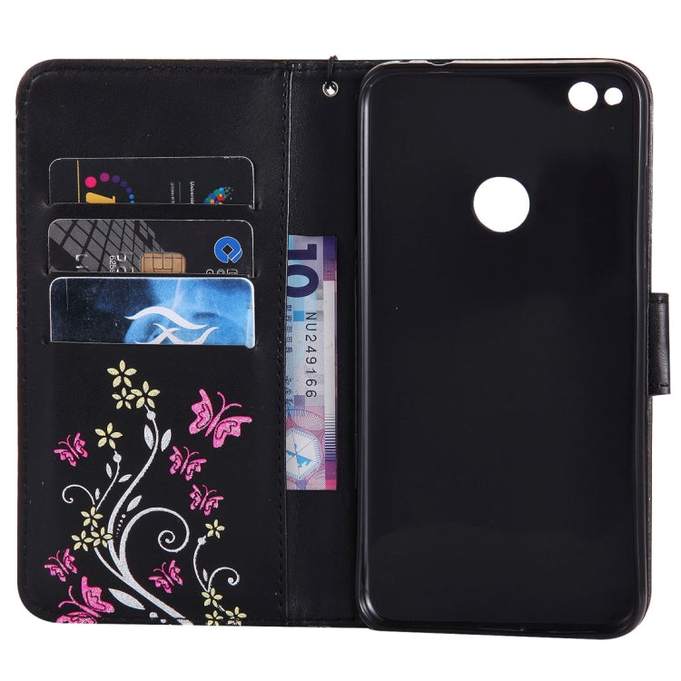 For Huawei  P8 Lite (2017) Painted Butterfly Pattern Horizontal Flip Leather Case with Holder & Card Slots & Wallet & Lanyard